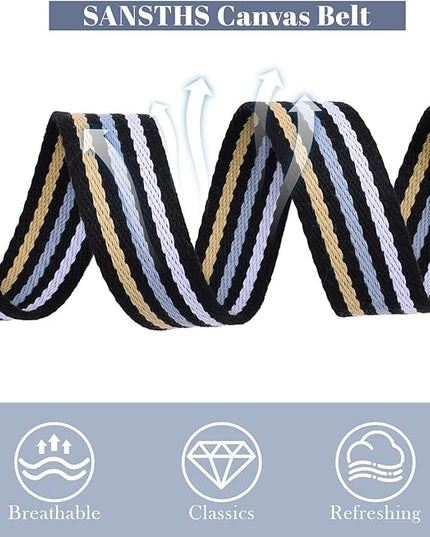 SANSTHS Canvas Belt with Double Ring Buckle, Fabric Web Belt for Women Men Double Ring for Outdoor & Casual Wear