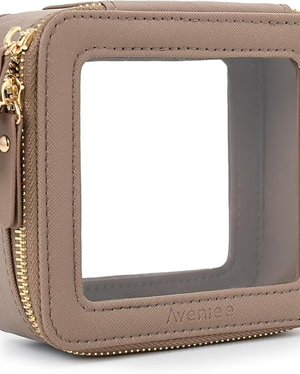 Aveniee Mini Clear Makeup Bag, Small Travel Toiletry Bag Cosmetic Bags TSA Approved, Clear Makeup Case Pouch with Zipper, Car Organizer Essentials for Women Men,Taupe