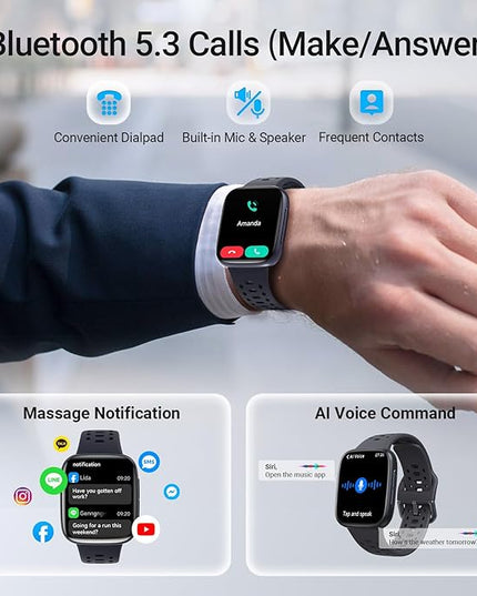 Smart Watches for Men Android iPhone (2 Bands), [1.85" AMOLED Screen] Smartwatch Fitness Tracker 3ATM Waterproof with Bluetooth Calls, AI Control, Heart Rate/SpO2/Sleep Monitor, 7 Days Battery