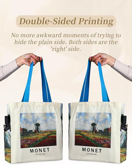 AUSVKAI Cute Canvas Tote Bag for Women, Reusable Designer Bags with Handles Pockets&Snaps for College Beach Everyday Grocery
