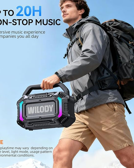 Wilody Speakers Bluetooth Wireless, 100W Loud Outdoor Speaker with Bass, IPX7 Waterproof Floatable, 20H Playtime, Wireless Charge, TWS, RGB Light, Portable Speaker for Work, Garage, Outdoor (Black)