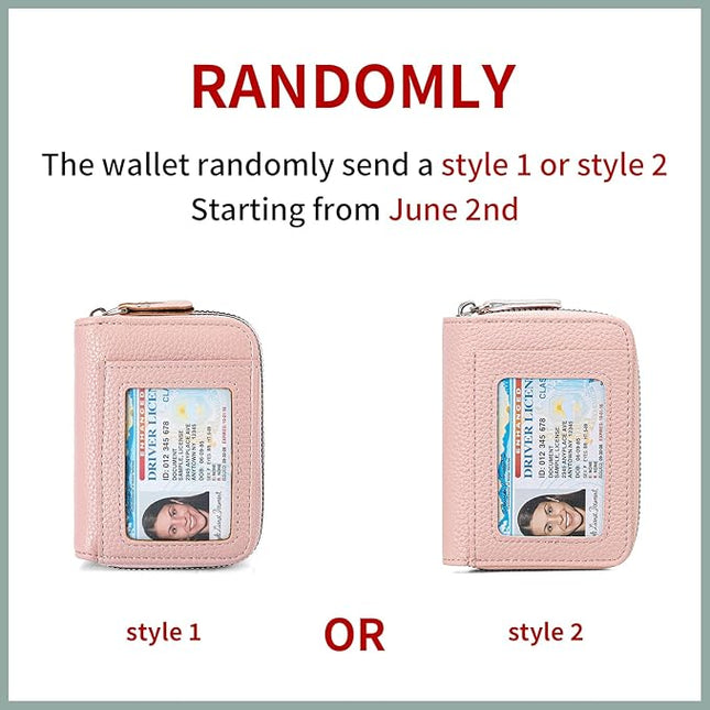 RNIEGA Credit Card Holder Wallet RFID Blocking Leather Small Wallet for Women Double Zipper Wallet with ID Window