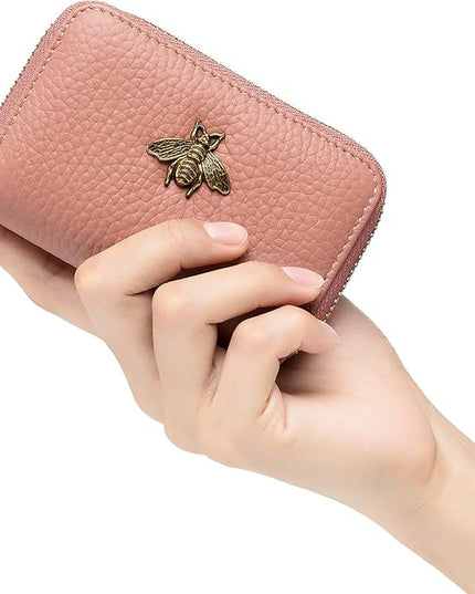 imeetu RFID Credit Card Holder, Small Leather Zipper Card Case Wallet for Women