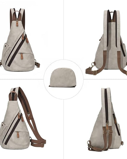 KL928 PU Leather Sling Bag - Small Crossbody Backpack Shoulder Casual Daypack Rucksack for Men Women