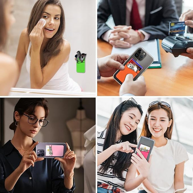 Senose 5 Pack Cell Phone Wallet, Silicone Phone Card Holder, Credit Card Holder Adhesive Stick On for Back of Cellphone Case, Compatible for iPhone and Android -Red+Orange+Pink+Rosered+Light Green