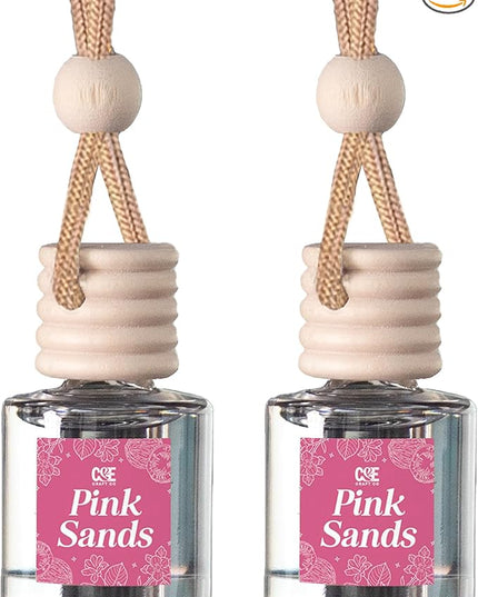 C&E Craft Co Hanging Car Air Freshener Diffuser 2 Pack, Long Lasting Fragrance Oil Car Freshener, Glass Bottle Auto Air Freshener, Made in USA (Pink Sands)