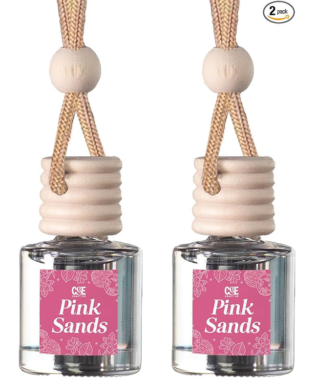 C&E Craft Co Hanging Car Air Freshener Diffuser 2 Pack, Long Lasting Fragrance Oil Car Freshener, Glass Bottle Auto Air Freshener, Made in USA (Pink Sands)