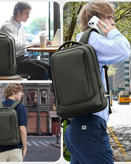 hk Laptop Backpack for Men with USB Charging Port for Business Work College Travel (Green, 17.3 inch)