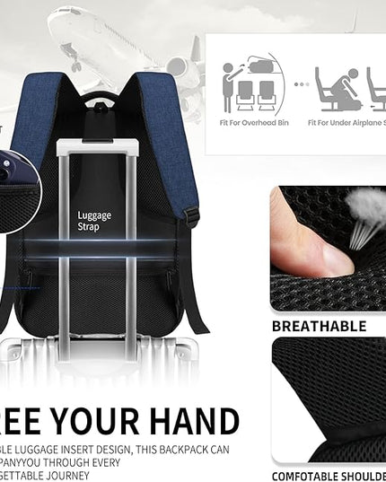 Classic Laptop Backpack for Men Women, School Backpack for Girls Boy Teens,15.6 Inch Laptop Bookbag with USB Charger for College High School Work Business Computer Book Bag,mochilas para hombres,Blue