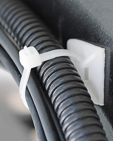 200pcs 3/4" Back-Glue Self Adhesive White Strong Cable Zip Tie Mounts with 8" Ties, Screws, Outdoor Sticky Wire Fasteners Cable Clips Management Anchors Organizer Holders Squares