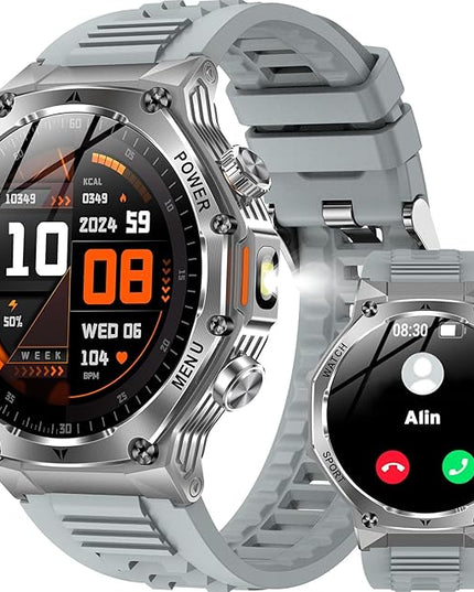 Fitness Smart Watch for Men Women, Bluetooth Calling & 1.8" AMOLED, SpO2/Heart Rate/Sleep Tracker, 100+ Workout Modes, IP67 Waterproof, 7+Day Battery, iPhone Android Compatible (Gray)
