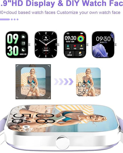 Smart Watch for Men Women Compatible with iPhone Samsung Android Phone 1.69 inch Full Touch Screen IP68 Waterproof Bluetooh Fitness Tracker Heart Rate/Sleep Monitor (Purple)