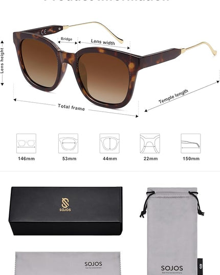 SOJOS Classic Square Polarized Sunglasses Womens Mens Retro Trendy UV400 Sunnies SJ2050
