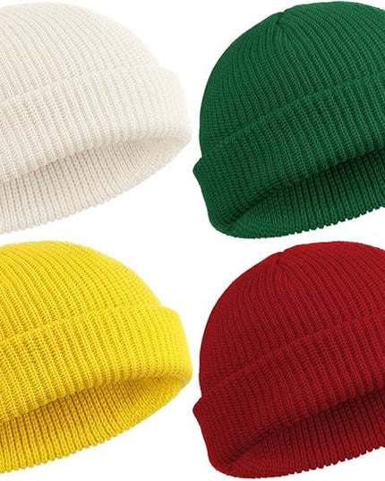 SATINIOR 4 Pieces Trawler Beanie Watch Hat Roll up Edge Skullcap Fisherman Beanie Unisex