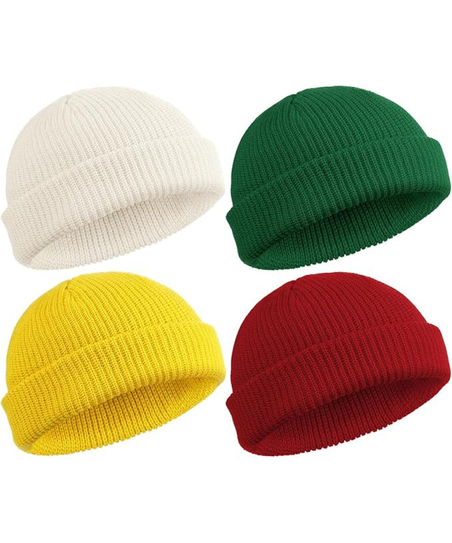 SATINIOR 4 Pieces Trawler Beanie Watch Hat Roll up Edge Skullcap Fisherman Beanie Unisex