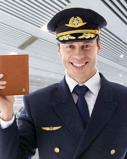 Pilot Wallet Passport Holder for Travel - RFID Blocking Genuine Leather Travel Document Holder with Gift Box Passport Wallet for Pilots Men and Women