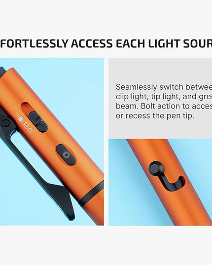 OLIGHT O'Pen 3 EDC Pen Light,120 Lumens with Green Beam, Red and White, USB-C Rechargeable LED Flashlight for Office, Writing, Presentation, Outdoor Uses, Professional Business Gift(Orange)