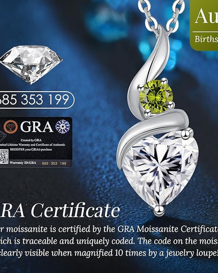 ANDSO Moissanite Heart Pendant Necklaces for Women, 925 Sterling Silver Necklace with Birthstone, Ideal Anniversary Present or Birthday Christmas Valentine Jewelry Gifts for Mom Wife Her Girlfriend