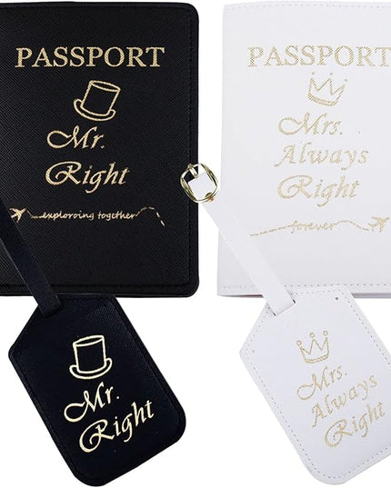 passport holder mrs and mr, Passport Wallets Travel Holder Set,Honeymoon gift, Wedding Bridal Shower Gift,Travel Luggage Tags Passport Cover (Mr. Right and Mrs. Always Right)