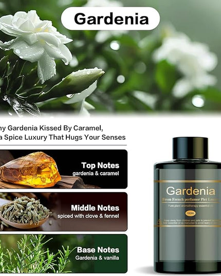Car Air Freshener Refill for Men & Women 6.09 FL OZ /180ML-9 Month Gardenia Scent Essential Oil Perfume, Essential Oil Made of Natural Plant Extracts, Compatible with Car Diffusers for Home/Office