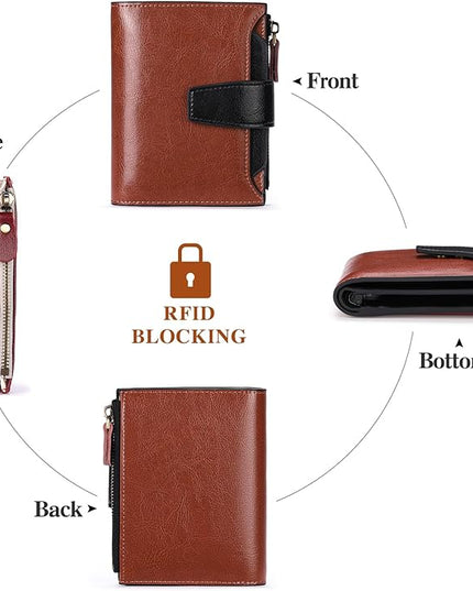 FALAN MULE Small Wallet for Women Leather Bifold Compact RFID Blocking Small Womens Wallet Purse