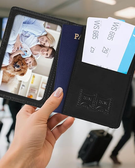 Passport Holder for Travel, RFID Blocking Passport Cover with Pen Holder Leather Passport Wallet Case Travel Must Haves Accessories Passport Book Card Holder for Family Travel Essentials Gifts, Black