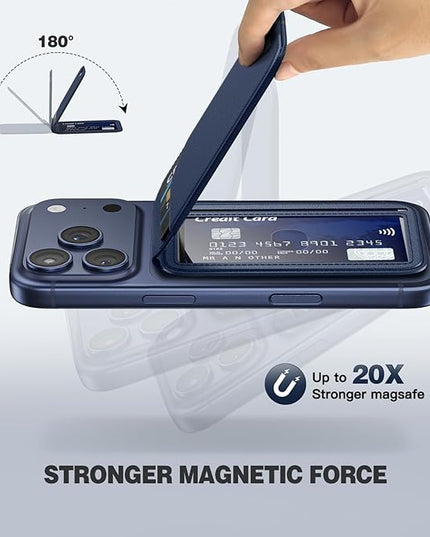 Magnetic Wallet for iPhone - Mag-Safe Wallet Lightweight Magnetic Phone Stand Adjustable Leather Card Holder for iPhone 17/16/15/14/13/12 Series, Not for Mini (Dark Blue)