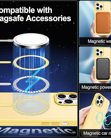 Hython Case for iPhone 12 Pro Max Case Magnetic Translucent Matte Phone Cases 6.7" [Compatible with MagSafe] Thin Slim Fit Shockproof Bumper Hard Protective Cover for Women Men Girls, Frosted Yellow