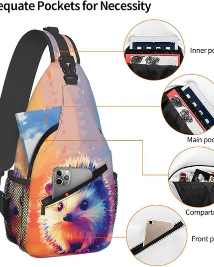 Animal Face Sling Bag Crossbody Bags Chest Bag Backpack for Travel Running and Hiking for Men Women Colorful Hedgehog