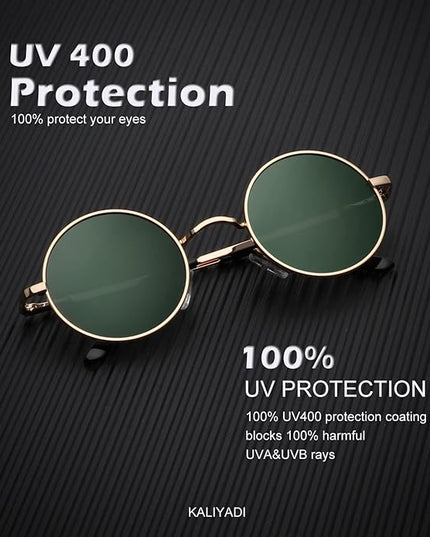KALIYADI Round Polarized Sunglasses for Men Women Retro Metal Hippie Circle Style Sun Glasses UV Protection