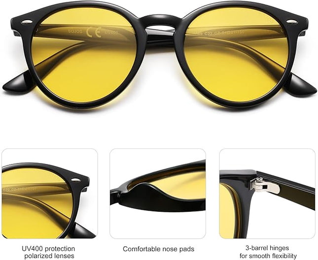 SOJOS Retro Round Polarized Sunglasses for Women Men Classic Vintage Sunnies SJ2069