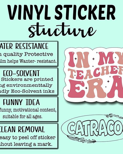 (3Pcs) in My Teacher Era Sticker, Sticker Gifts Teacher Decorate Books, Laptops, Water Bottles Kindles Stickers, Phones Tumbler Waterproof Vinyl 3" Inch