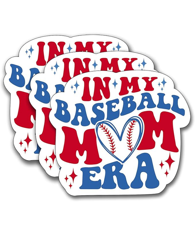(3Pcs) in My Baseball Mom Era Sticker, Decal Gifts Mama Decorate Books Laptop Phone Water Bottles Kindles Stickers Tumbler Sticker Waterproof Vinyl Decorate Sticker 3" Inch