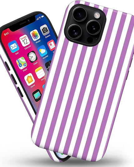 Magnetic for iPhone 13 Pro Case Cute Stripes Phone Case, Shockproof Slim TPU and Hard PC Protective Phone Cover Compatible with MagSafe Designed for Women Girls, Purple