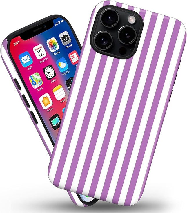 Magnetic for iPhone 13 Pro Case Cute Stripes Phone Case, Shockproof Slim TPU and Hard PC Protective Phone Cover Compatible with MagSafe Designed for Women Girls, Purple