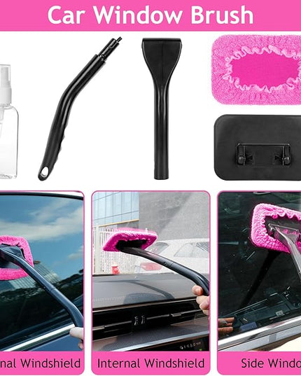 THINKWORK Pink Car Duster Interior Kit, Perfect Car Detailing Brush Kit for Cleaning Windows,Windshield,Dashboard and Air Vents Suitable for All Cars