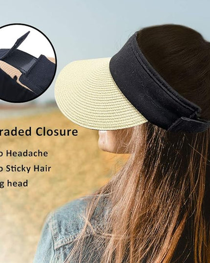 Women Straw Sun Visor Hat Wide Brim Summer UV Protection Beach Cap Foldable Packale Korean Style