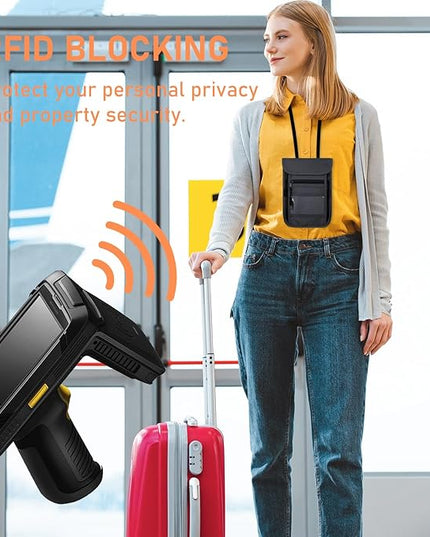 sundee Travel Neck Wallet with Double Zippers, RFID Blocking Passport Holder with Adjustable Neck Strap to Keep Cash, Credit Cards and Travel Documents Safe - Dark Gray