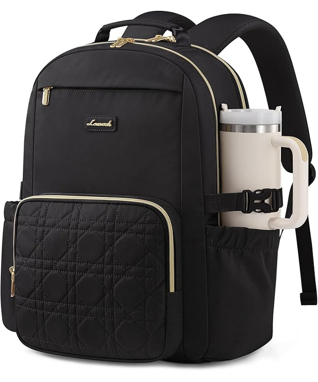 LOVEVOOK Laptop Backpack for Women with Pouch Pocket for Large Capacity Cup,15.6 Inch Teacher Nurse College Work Backpack Purse,Waterproof Laptop Bag Computer Back Pack for Travel,Black+Wicker pattern