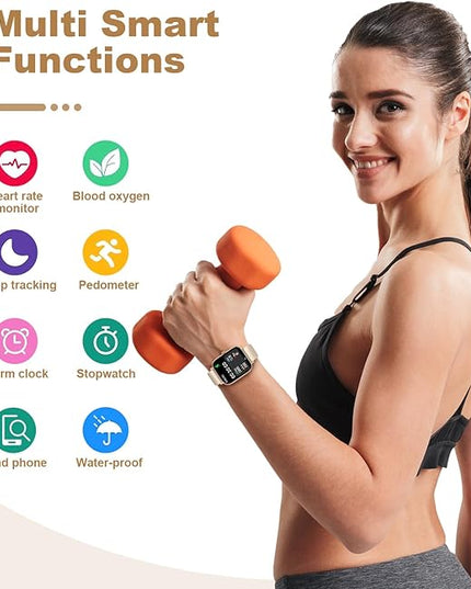 Smart Watch for Men Women Compatible with iPhone Samsung Android Phone 1.69 inch Full Touch Screen IP68 Waterproof Bluetooh Fitness Tracker Heart Rate/Sleep Monitor (Gold)