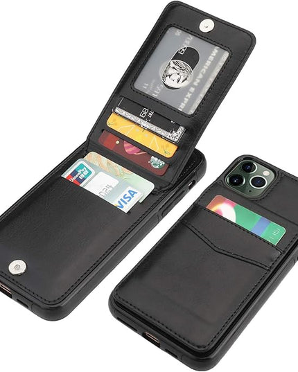 KIHUWEY Compatible with iPhone 11 Pro Max Case Wallet with Credit Card Holder, Premium Leather Magnetic Clasp Kickstand Heavy Duty Protective Cover for 11 Pro Max 6.5 Inch(Black)