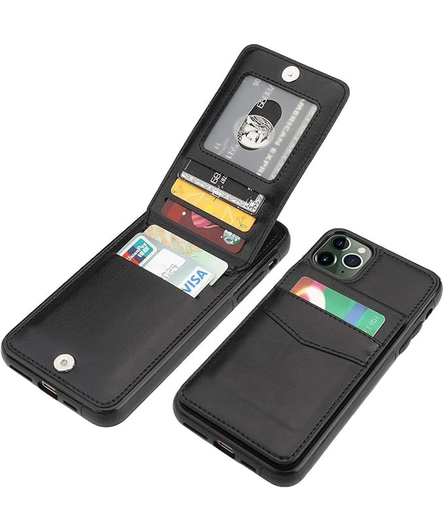 KIHUWEY Compatible with iPhone 11 Pro Max Case Wallet with Credit Card Holder, Premium Leather Magnetic Clasp Kickstand Heavy Duty Protective Cover for 11 Pro Max 6.5 Inch(Black)