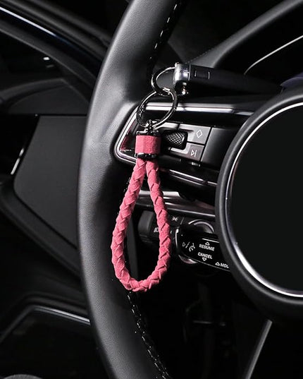 BETTERHUMZ Leather Key Fob Car Weave Keychain Ring Woven Strap Braided Key Chain for Alcantara Accessories