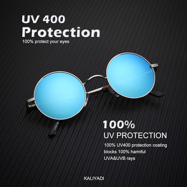 KALIYADI Round Polarized Sunglasses for Men Women Retro Metal Hippie Circle Style Sun Glasses UV Protection