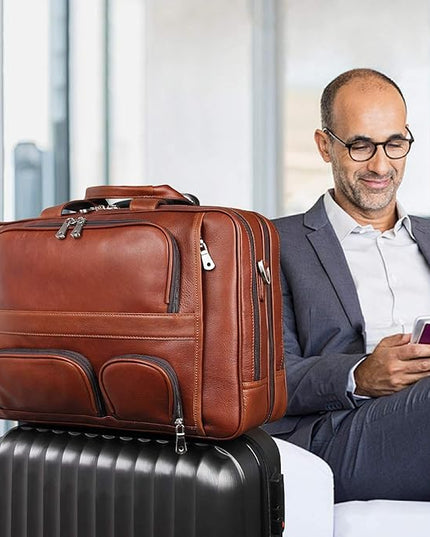 Augus Business Travel Briefcase Genuine Leather Duffel Bags for Men Laptop Bag fits 15.6 inches Laptop