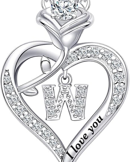 Rose Heart Pendant Necklace Gifts for Wife, Engraved 'I love you' Gift for Wife Girlfriend, Anniversary Birthday Eternity Jewelry Present for Women, Moissanite Necklace Gift for Her