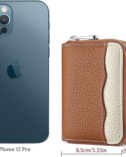 Linno RFID 20 Slots Credit Card Holder Genuine Leather Small Wallet for Women or Men with Zipper
