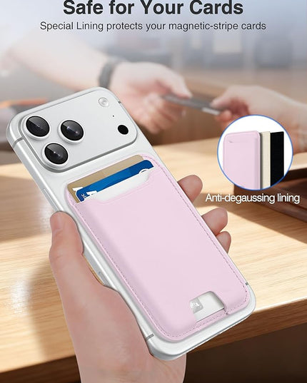 TopMade for Magsafe Wallet, Strongest Magnetic Card Holder for iPhone 17, iPhone 16/15/14/13/12 Series, Leather Magnetic Phone Wallet with Powerful Magnets, RFID Blocking, Fit 4 Cards, Pink