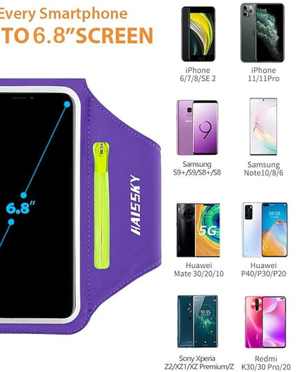 Cell Phone Running Armband with Airpods Zipper Pocket Armband Case Running Holder for iPhone 16/15/ 14/13 / 12 /11Pro Max,Galaxy S20 S10,Sweatproof Arm Band with Card/Key Bag