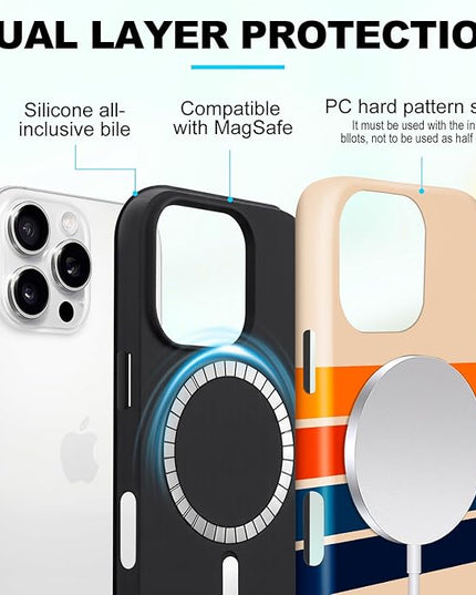 Magnetic for iPhone 14 Pro Max Case Cute Stripes Phone Case, Shockproof Slim TPU and Hard PC Protective Phone Cover Compatible with MagSafe Designed for Women Girls,